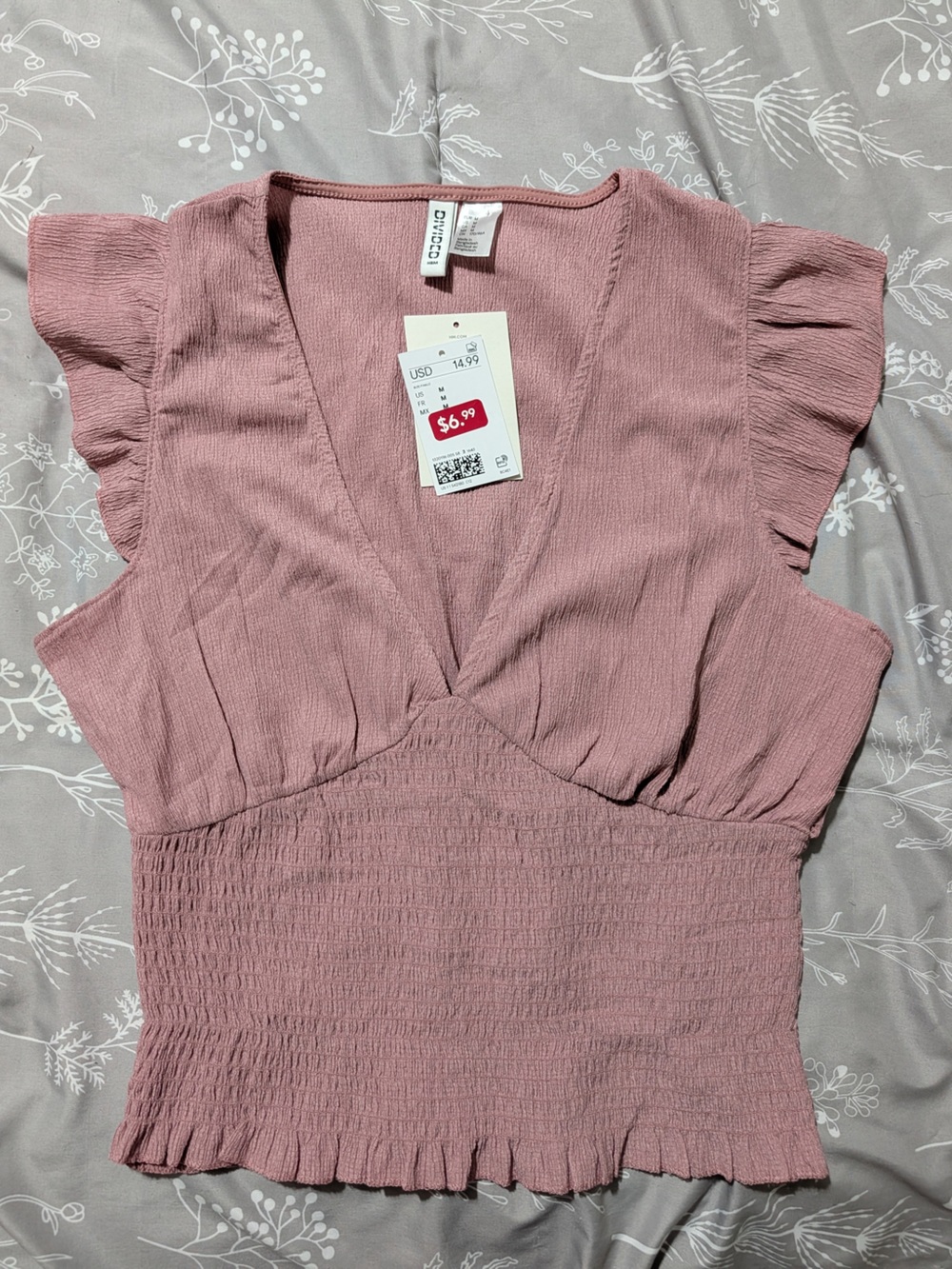 Divided Mauve Pink Textured Ruffled Top
